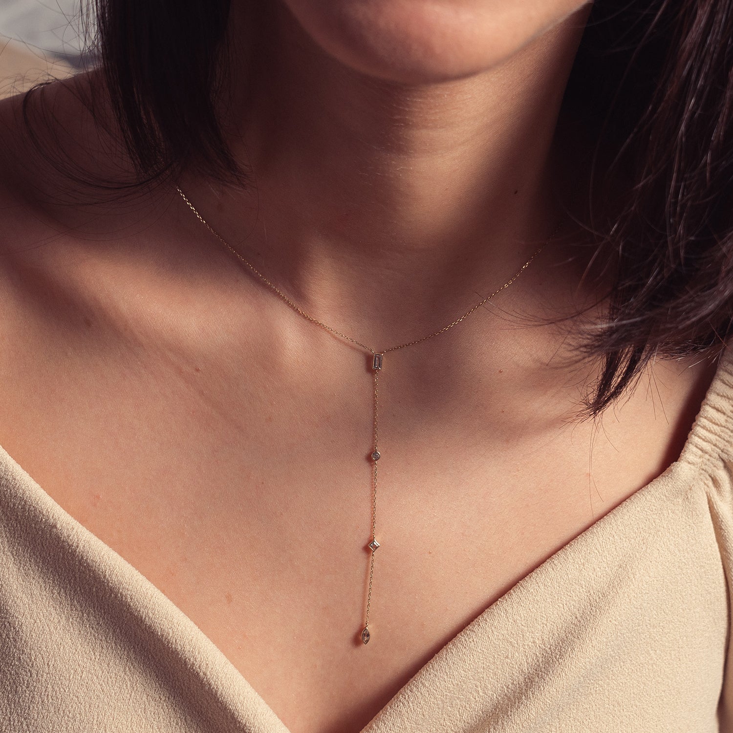 Topazu Gold Lariat Necklace